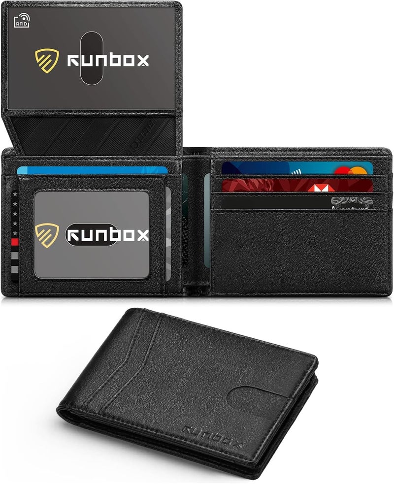 RUNBOX Wallet for Men Slim Rfid Leather 2 ID Window With Gift Box | Slim, Rfid, 2 ID Window, With Gift Box, Slim, Rfid - Image 1